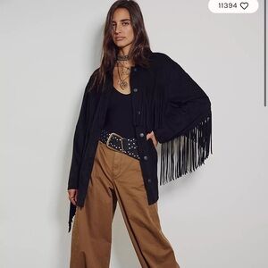 We The Free Fringe Out Vegan Suede Jacket in Black Free People